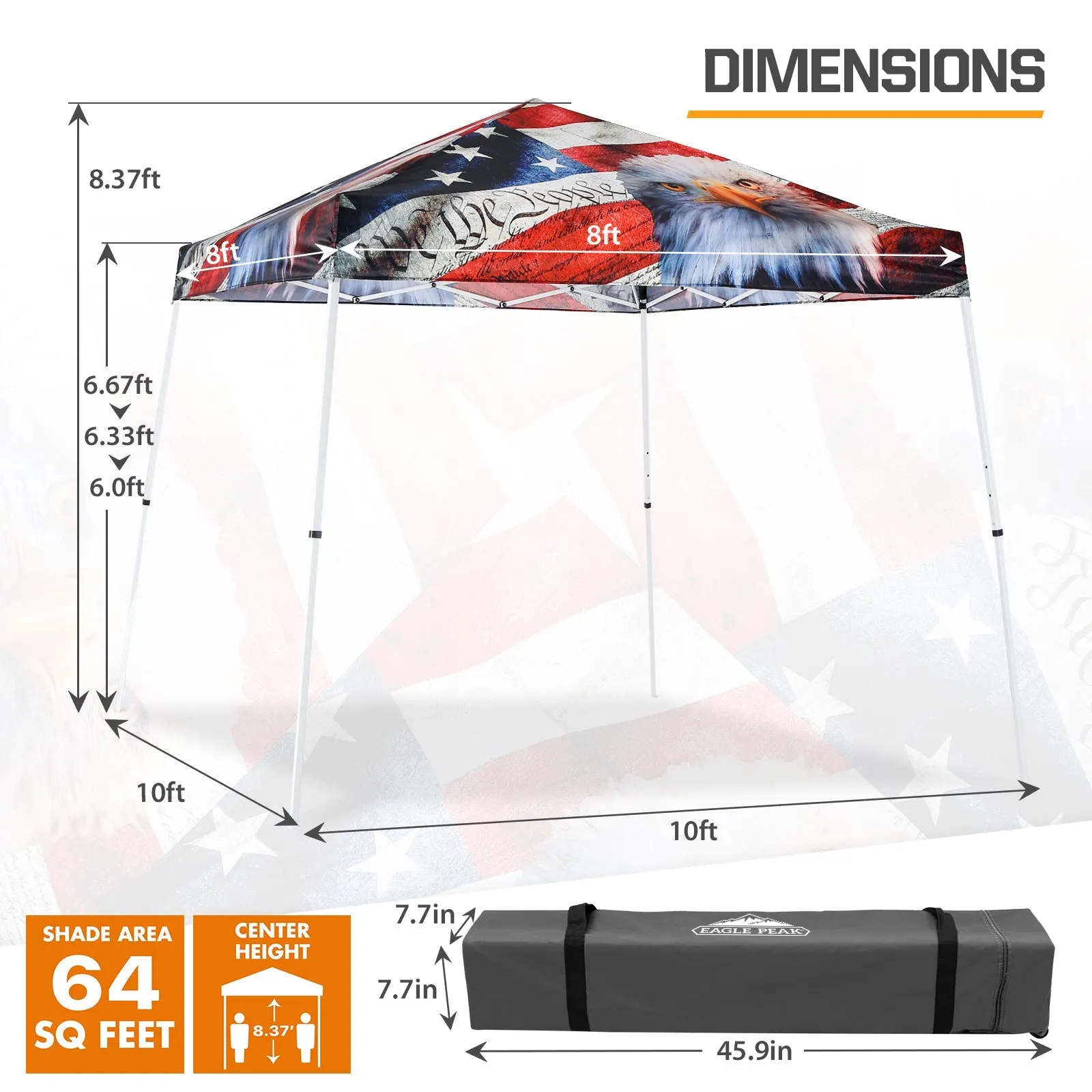 10x10 Slant Leg Pop-up Canopy Tent, 10x10 Base 8x8 Top (American Icon)