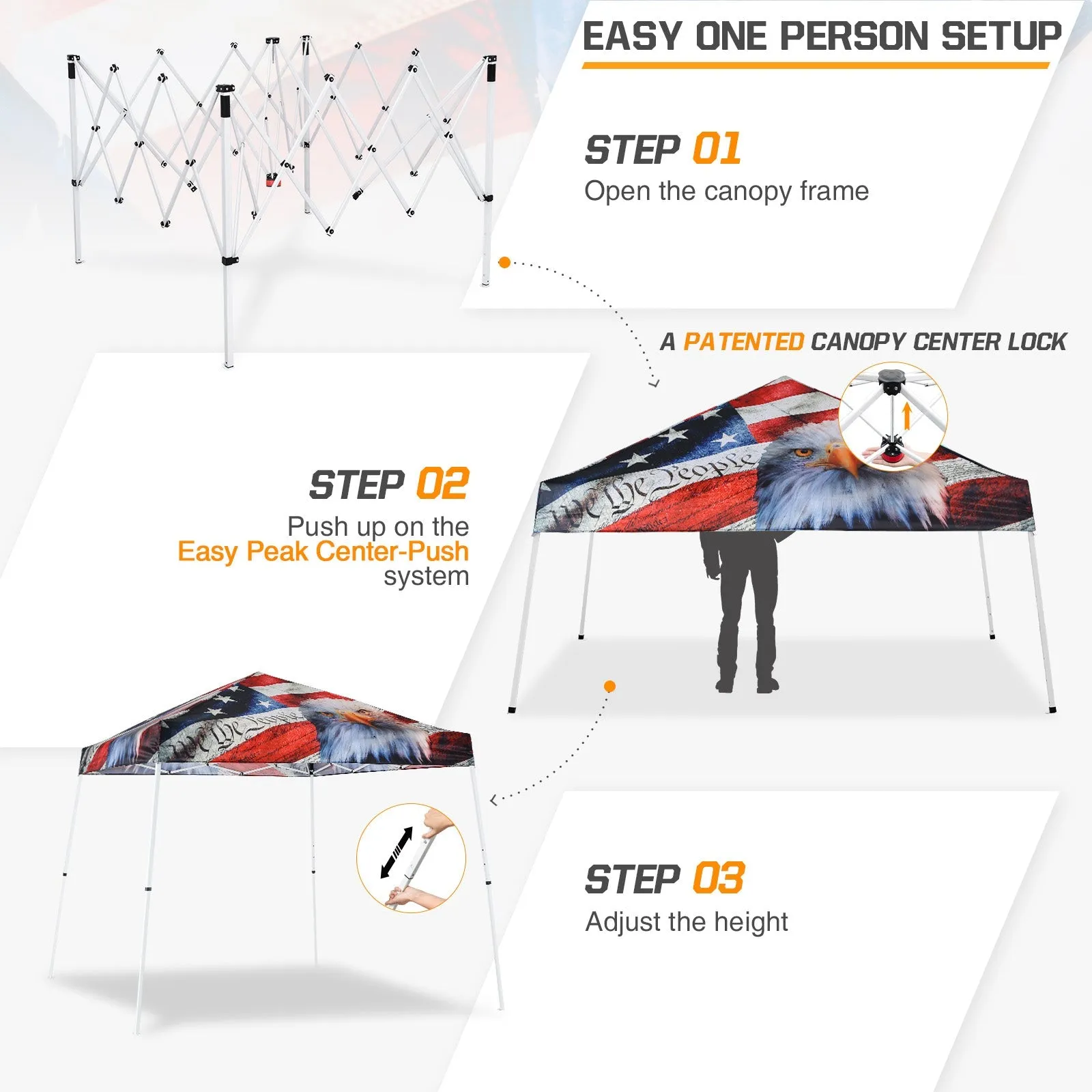 10x10 Slant Leg Pop-up Canopy Tent, 10x10 Base 8x8 Top (American Icon)
