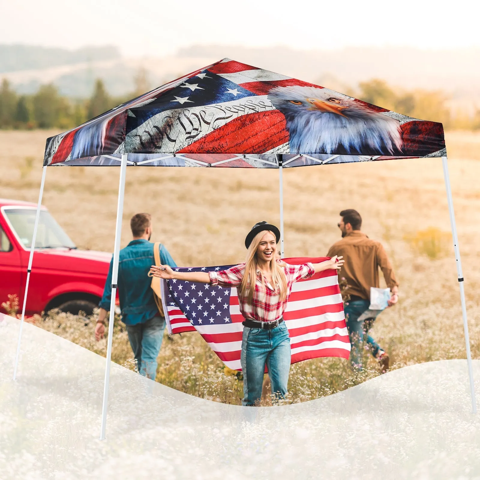 10x10 Slant Leg Pop-up Canopy Tent, 10x10 Base 8x8 Top (American Icon)