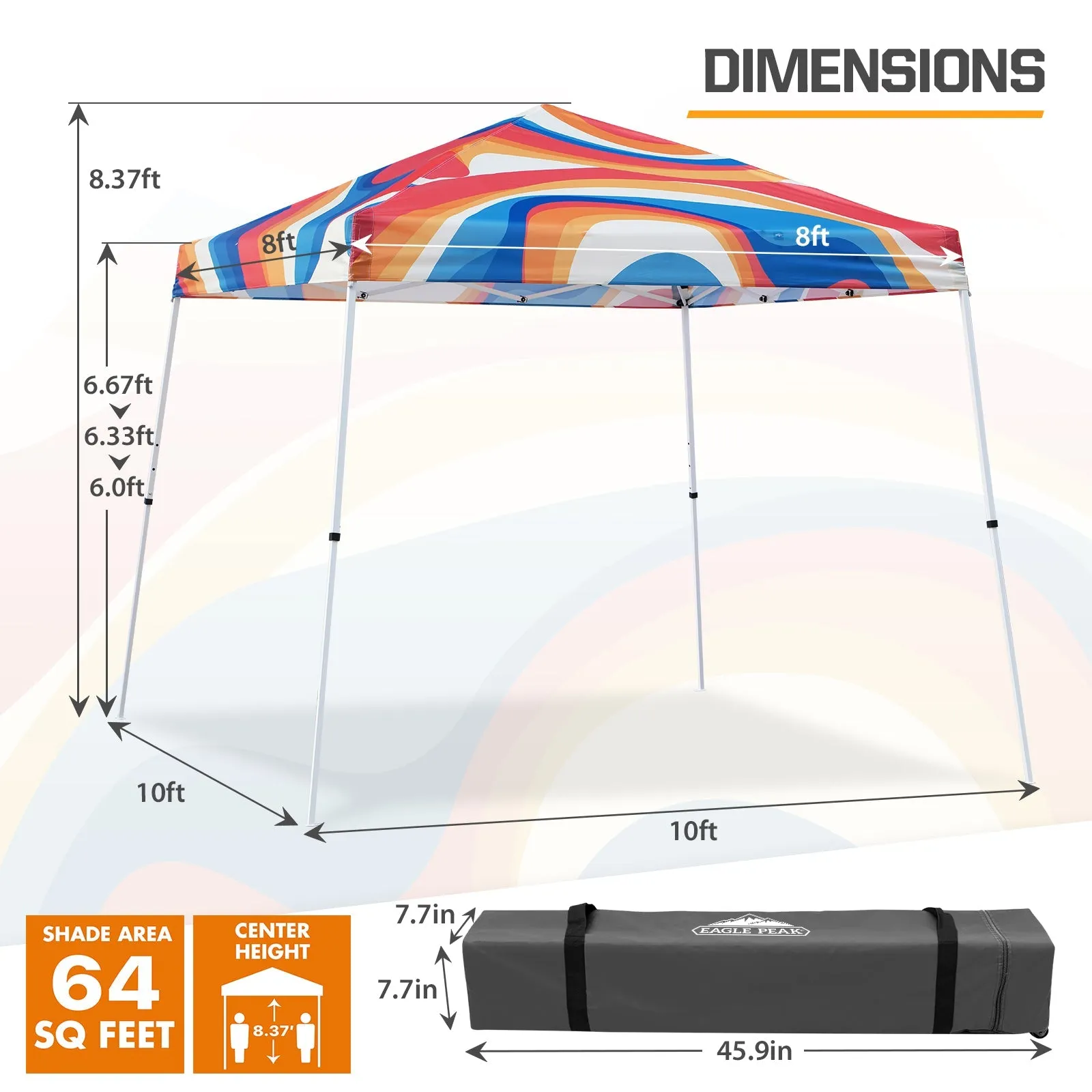 10x10 Slant Leg Pop-up Canopy Tent, 10x10 Base 8x8 Top (Swirl)
