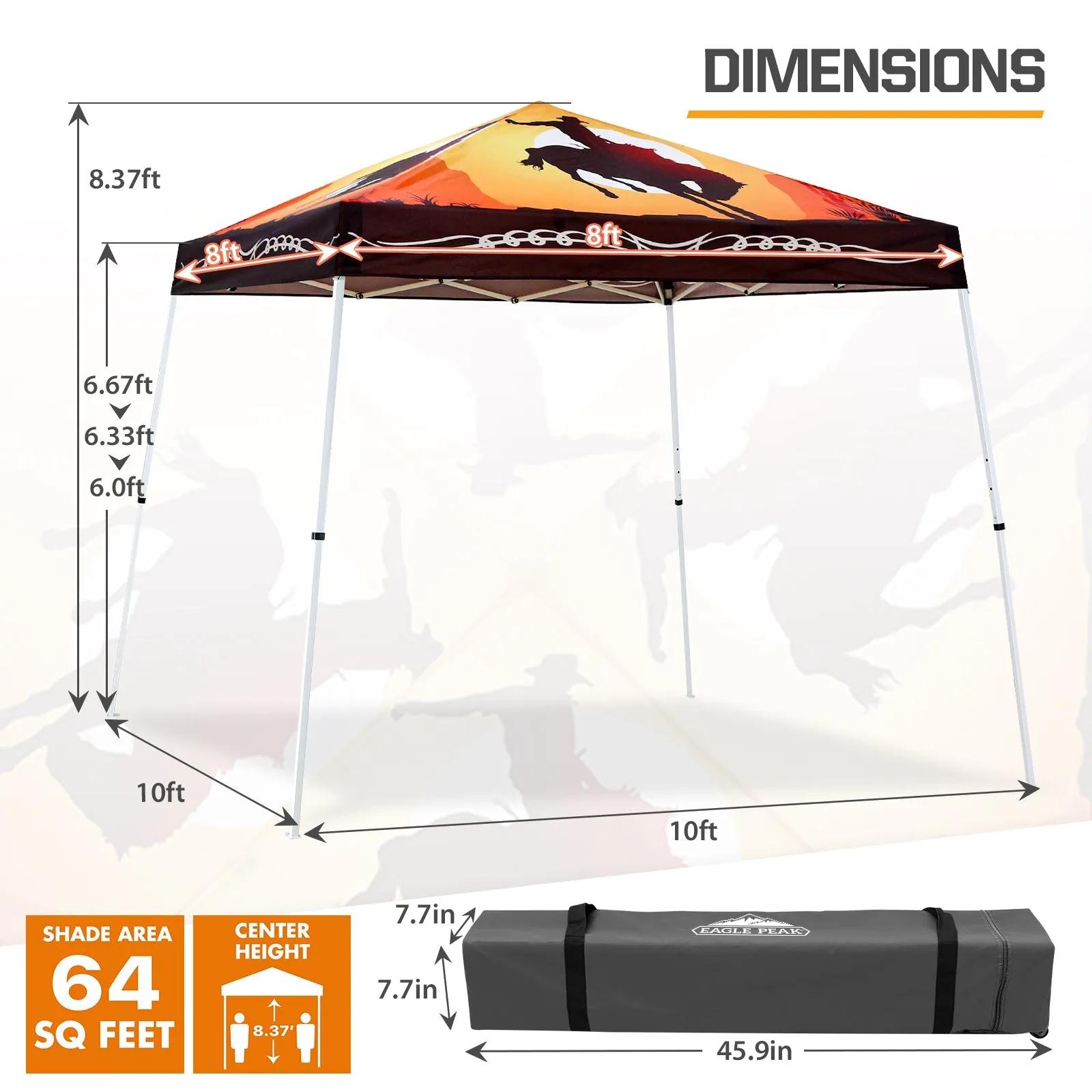 10x10 Slant Leg Pop-up Canopy Tent,10x10 Base 8x8 Top (Cowboy)