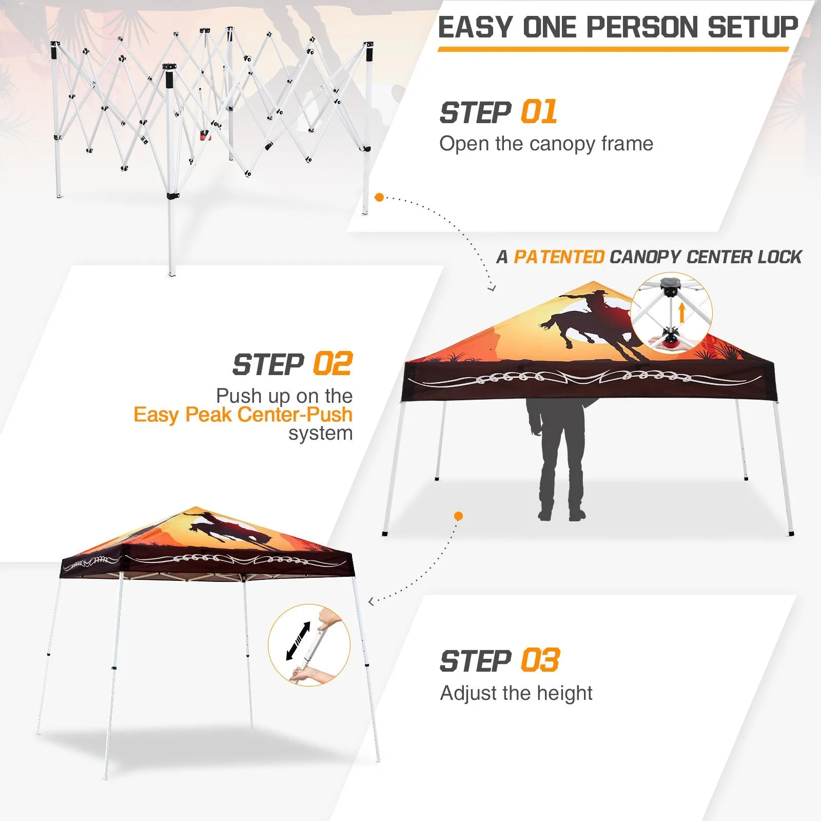 10x10 Slant Leg Pop-up Canopy Tent,10x10 Base 8x8 Top (Cowboy)