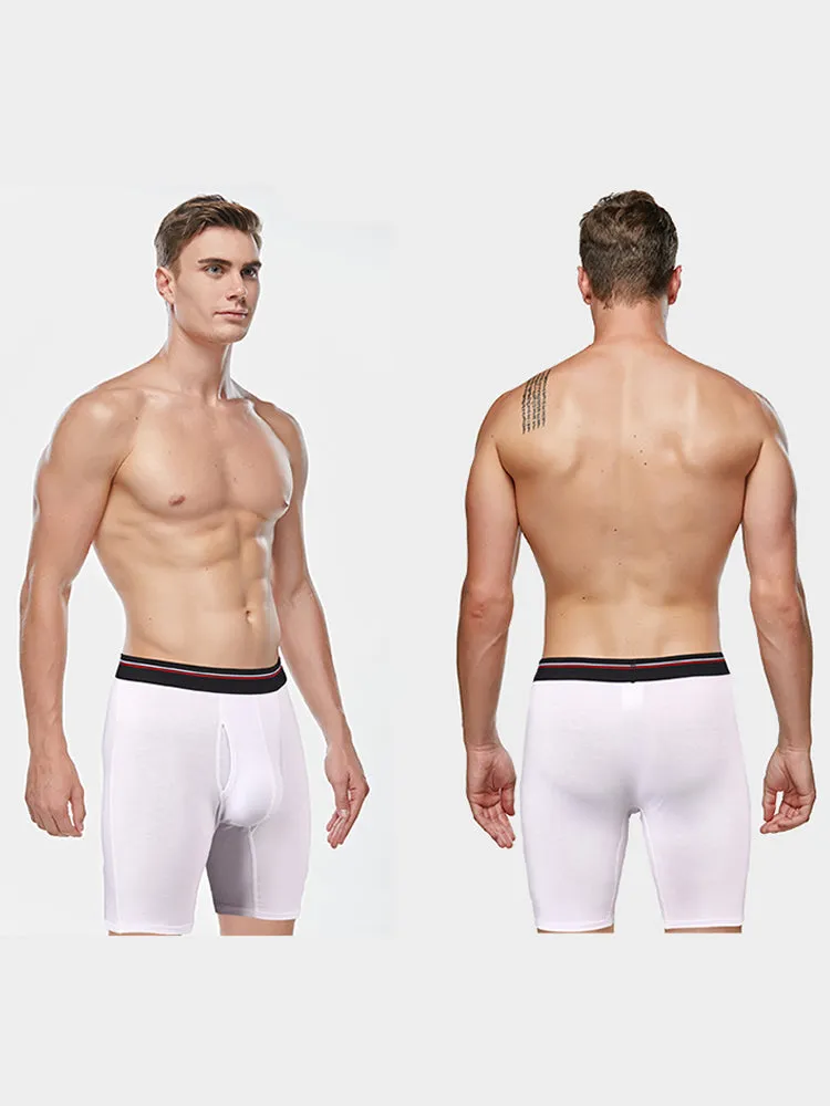 2 Pack Men's Long High Waist Cotton Sports Anti-friction Leg Boxer Briefs