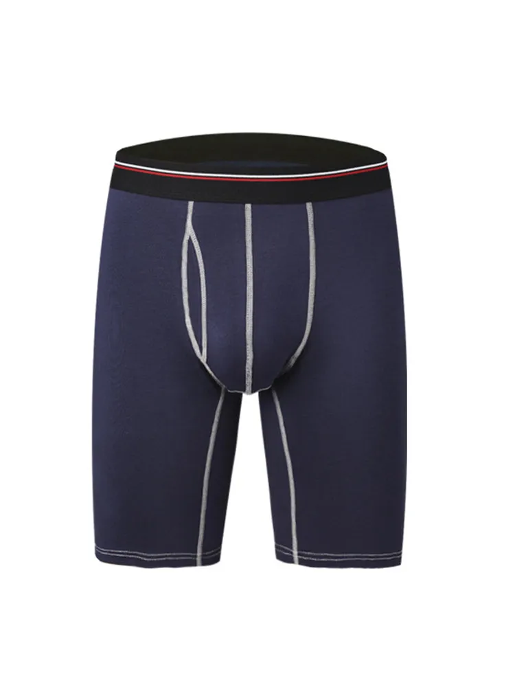 2 Pack Men's Long High Waist Cotton Sports Anti-friction Leg Boxer Briefs