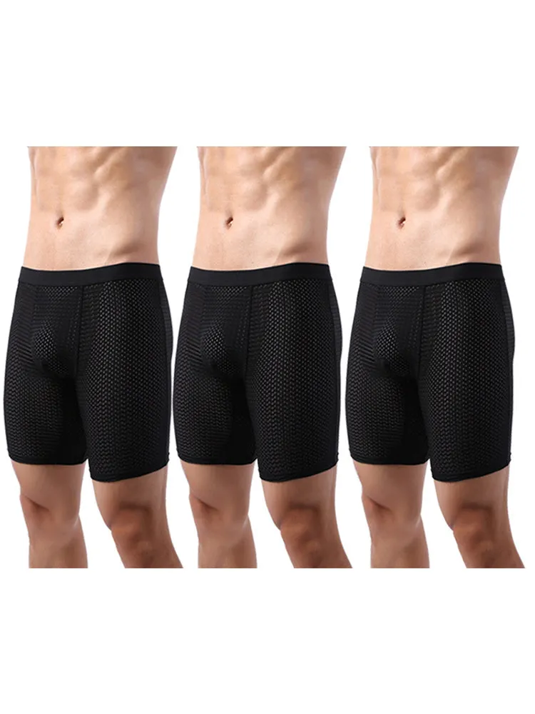 3 Pack Mens Anti-chafing Mesh Long Boxer Briefs