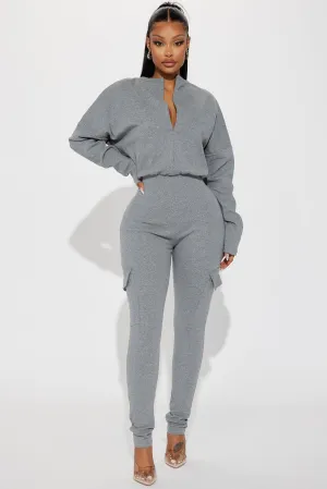 Airport Lounging Jumpsuit - Heather Grey