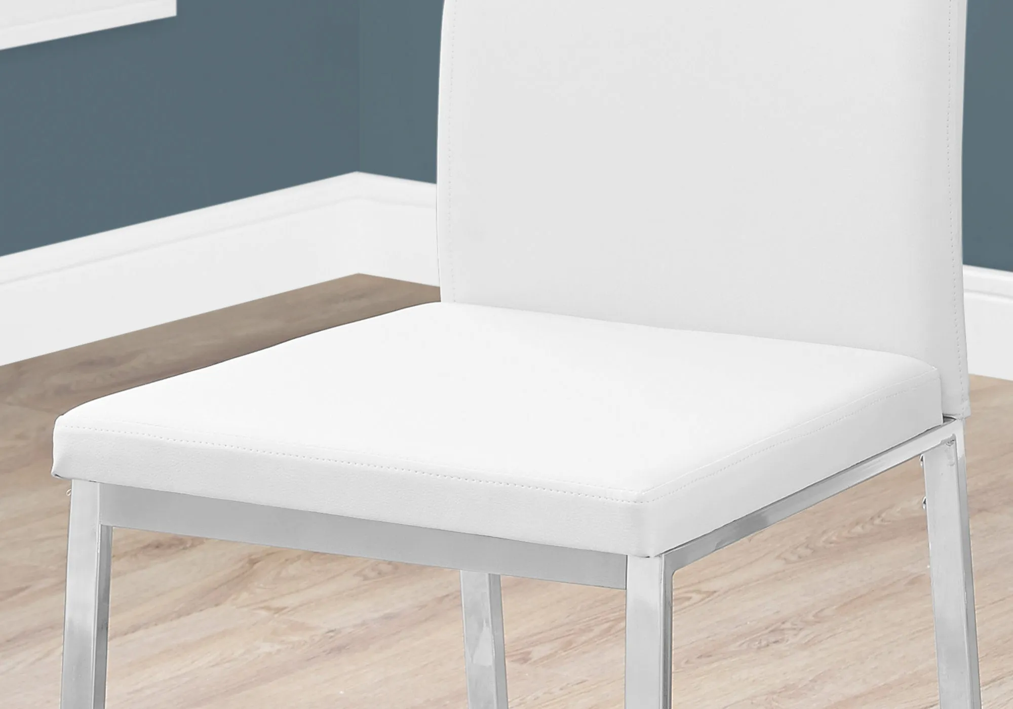 Dining Chair, Set Of 2, Side, Upholstered, Kitchen, Dining Room, White Leather Look, Chrome Metal, Contemporary, Modern