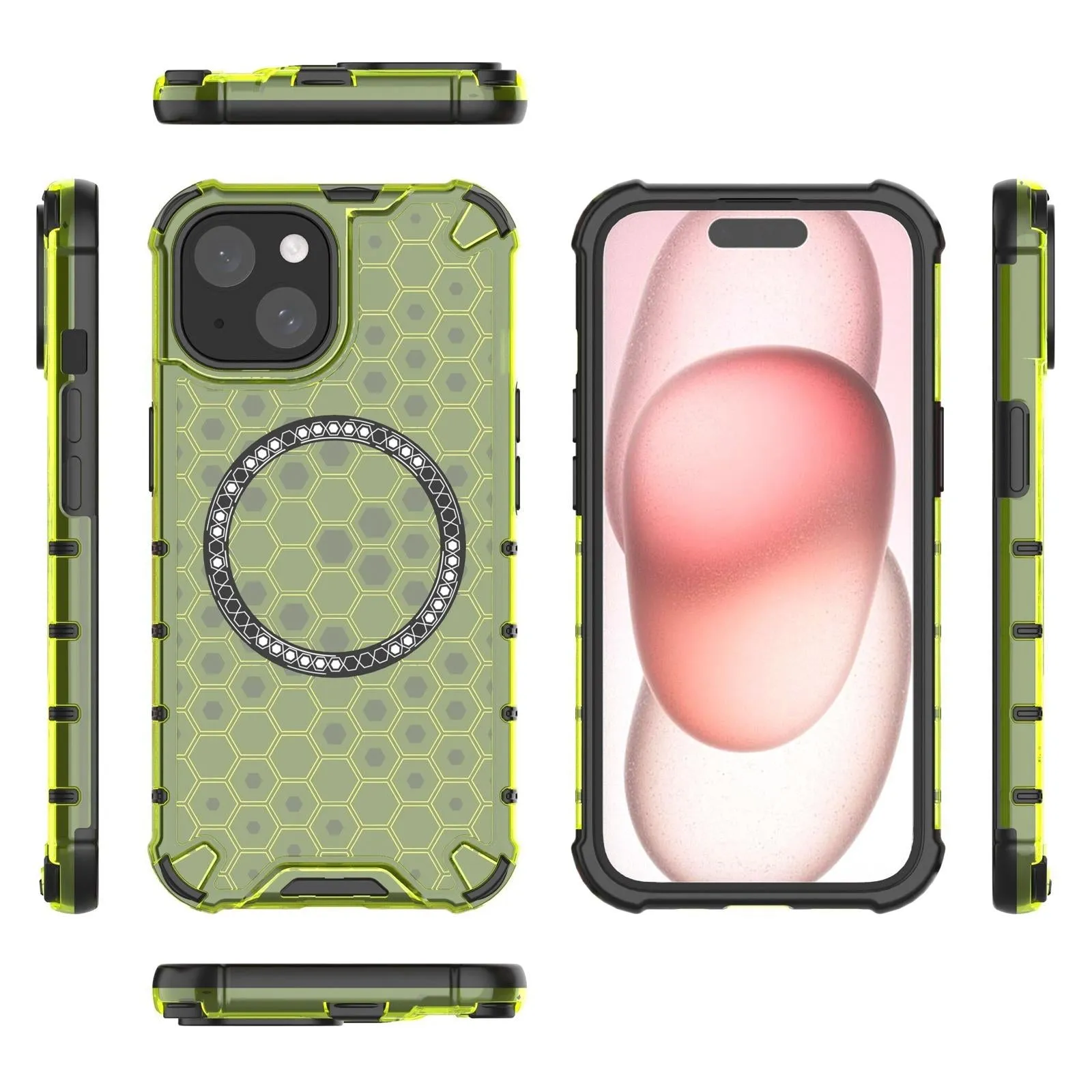 For Iphone 15 Honeycomb Magnetic Ring Shockproof Phone Case