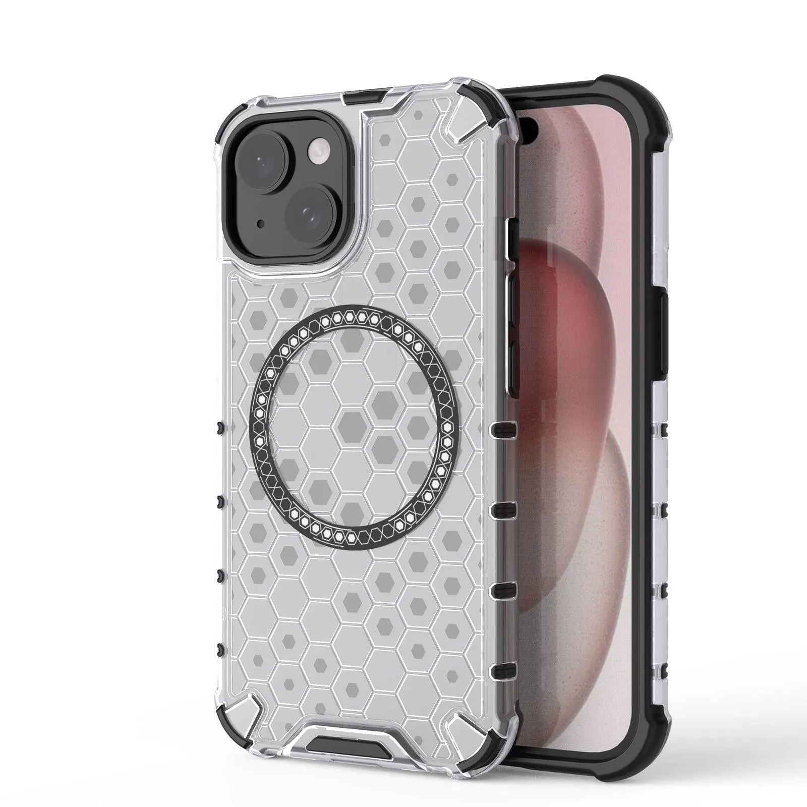 For Iphone 15 Honeycomb Magnetic Ring Shockproof Phone Case