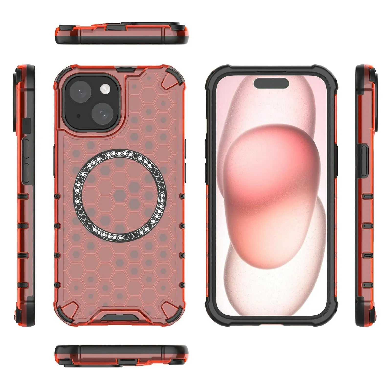 For Iphone 15 Honeycomb Magnetic Ring Shockproof Phone Case