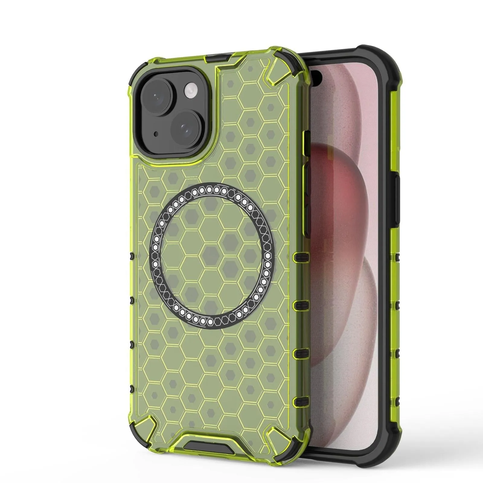 For Iphone 15 Honeycomb Magnetic Ring Shockproof Phone Case