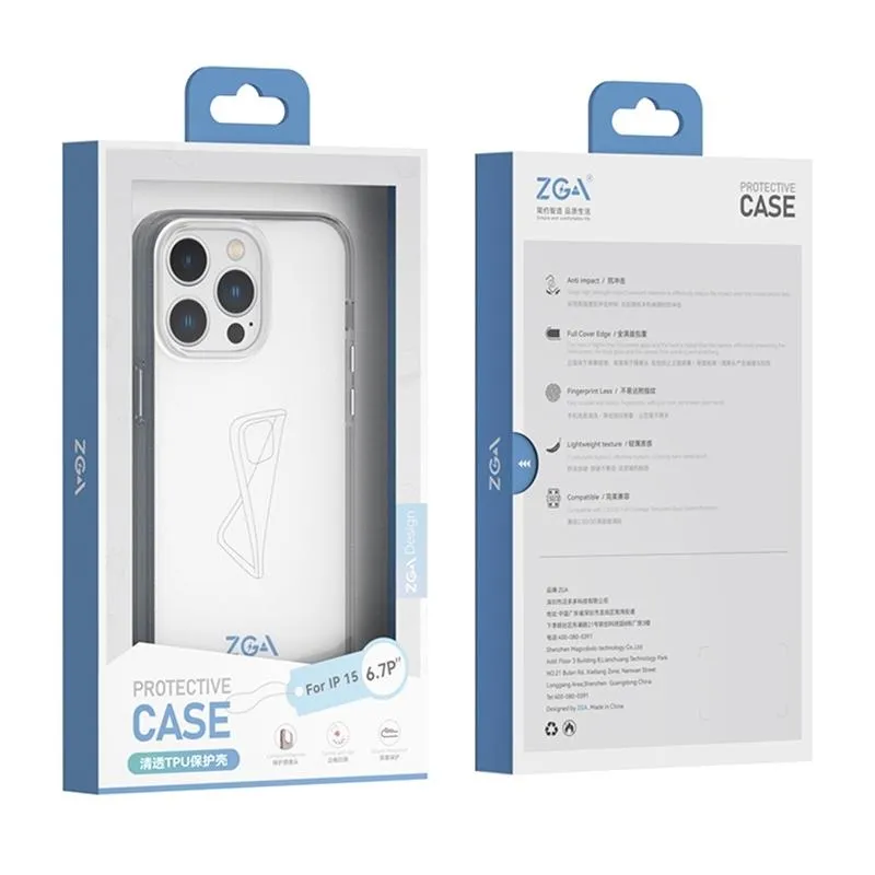For Iphone 15 Zga Clear Tpu Shockproof Phone Case Transparent