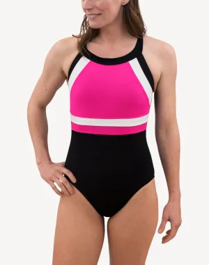 High Neck Colourblock Poly Tank One Piece Swimsuit