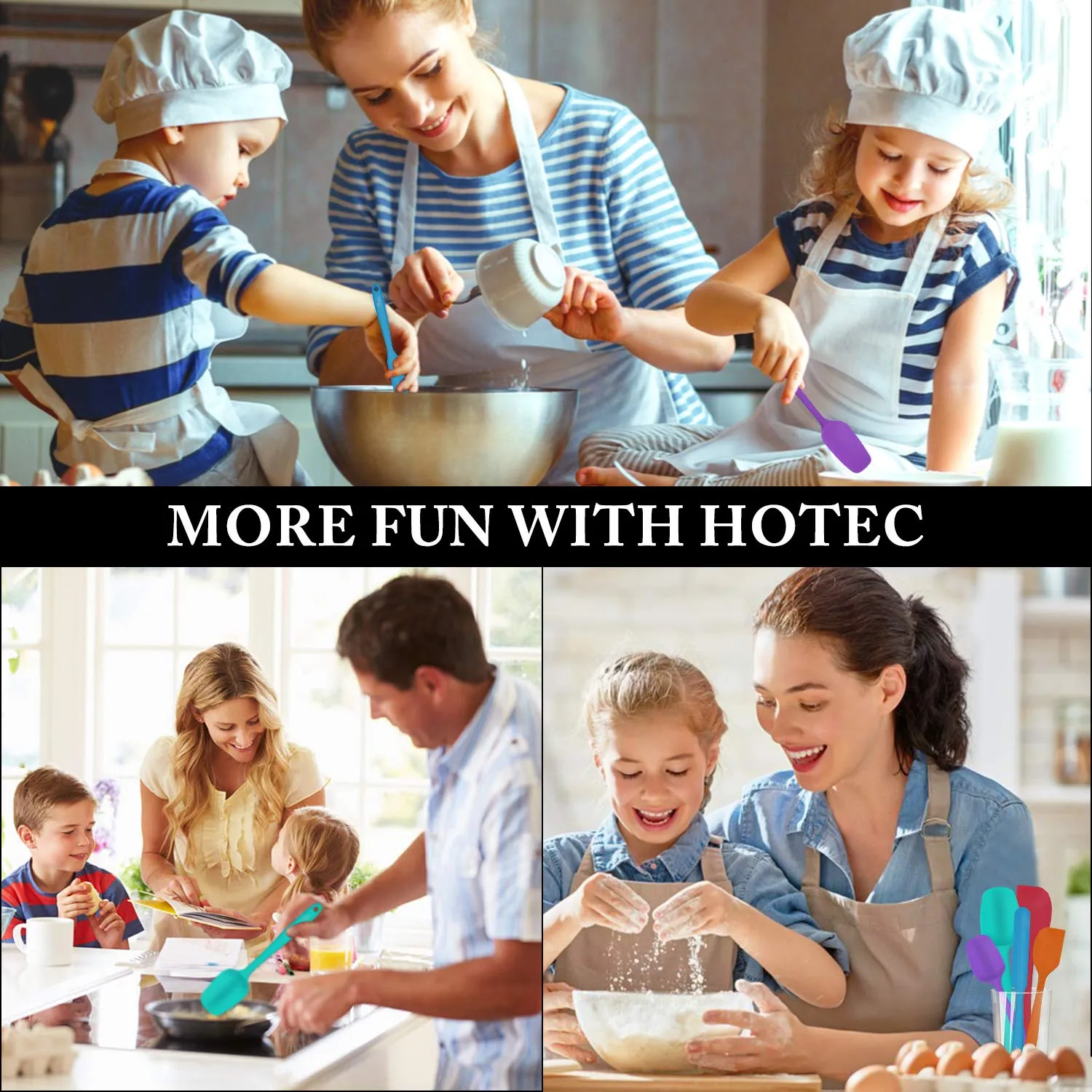 HOTEC Heat Resistant 600 Food Grade Silicone Rubber Spatula Set for Baking, Cooking, and Mixing Non Stick Dishwasher Safe BPA-Free Multicolor Set of 5