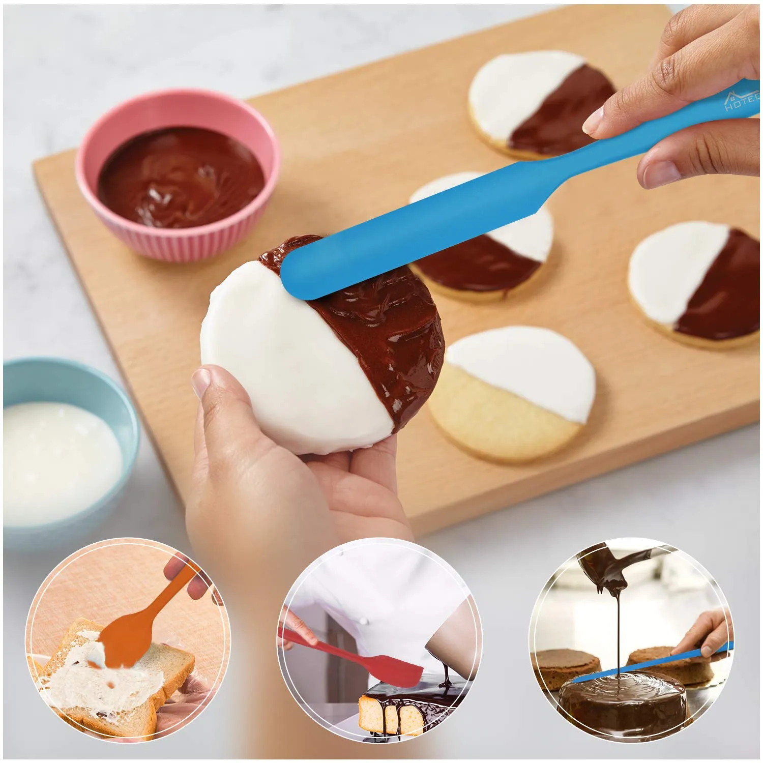 HOTEC Heat Resistant 600 Food Grade Silicone Rubber Spatula Set for Baking, Cooking, and Mixing Non Stick Dishwasher Safe BPA-Free Multicolor Set of 5