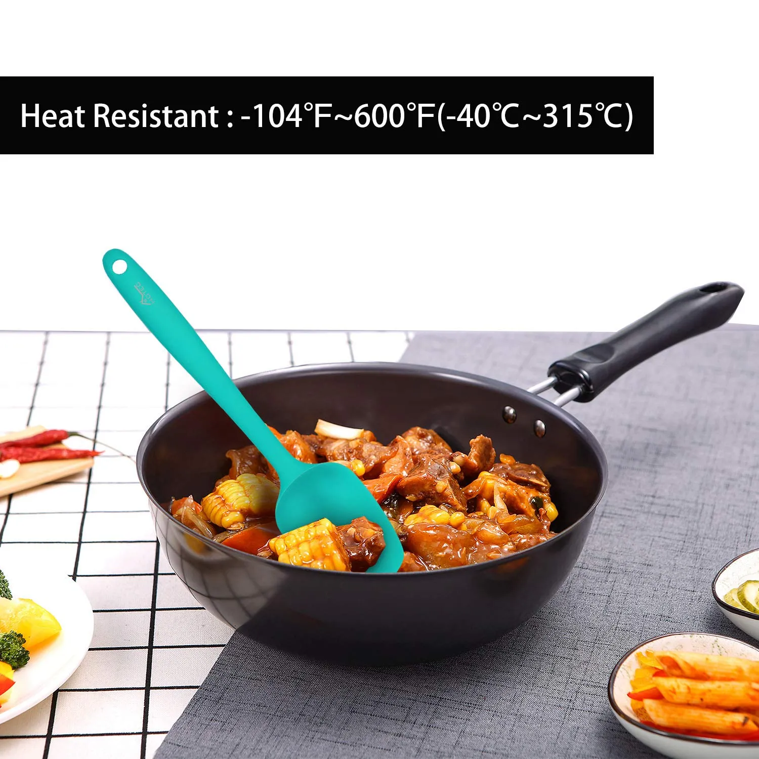 HOTEC Heat Resistant 600 Food Grade Silicone Rubber Spatula Set for Baking, Cooking, and Mixing Non Stick Dishwasher Safe BPA-Free Multicolor Set of 5