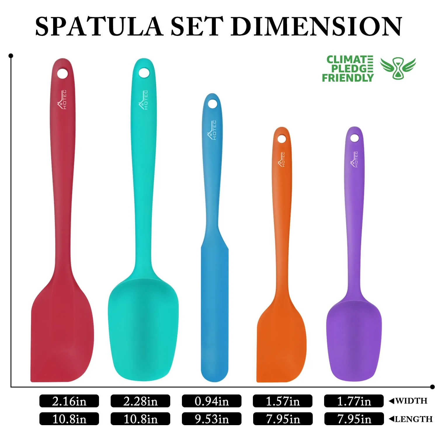 HOTEC Heat Resistant 600 Food Grade Silicone Rubber Spatula Set for Baking, Cooking, and Mixing Non Stick Dishwasher Safe BPA-Free Multicolor Set of 5