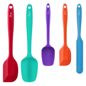 HOTEC Heat Resistant 600 Food Grade Silicone Rubber Spatula Set for Baking, Cooking, and Mixing Non Stick Dishwasher Safe BPA-Free Multicolor Set of 5