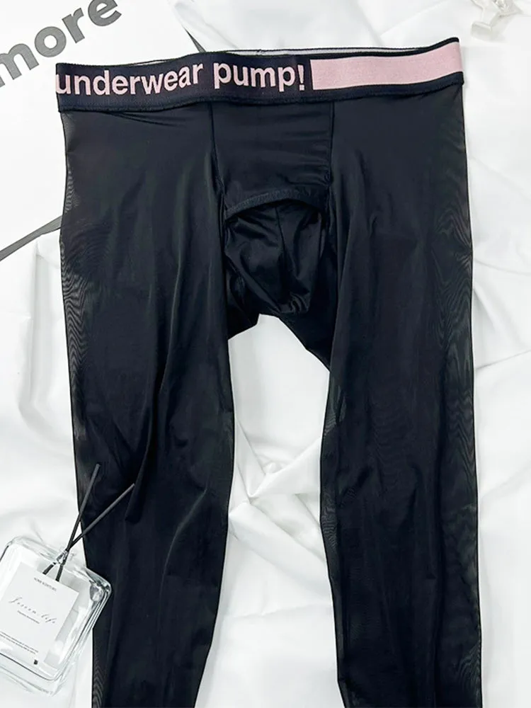 Men's Ice Silk Semi-Transparent Sexy Fitness Pants