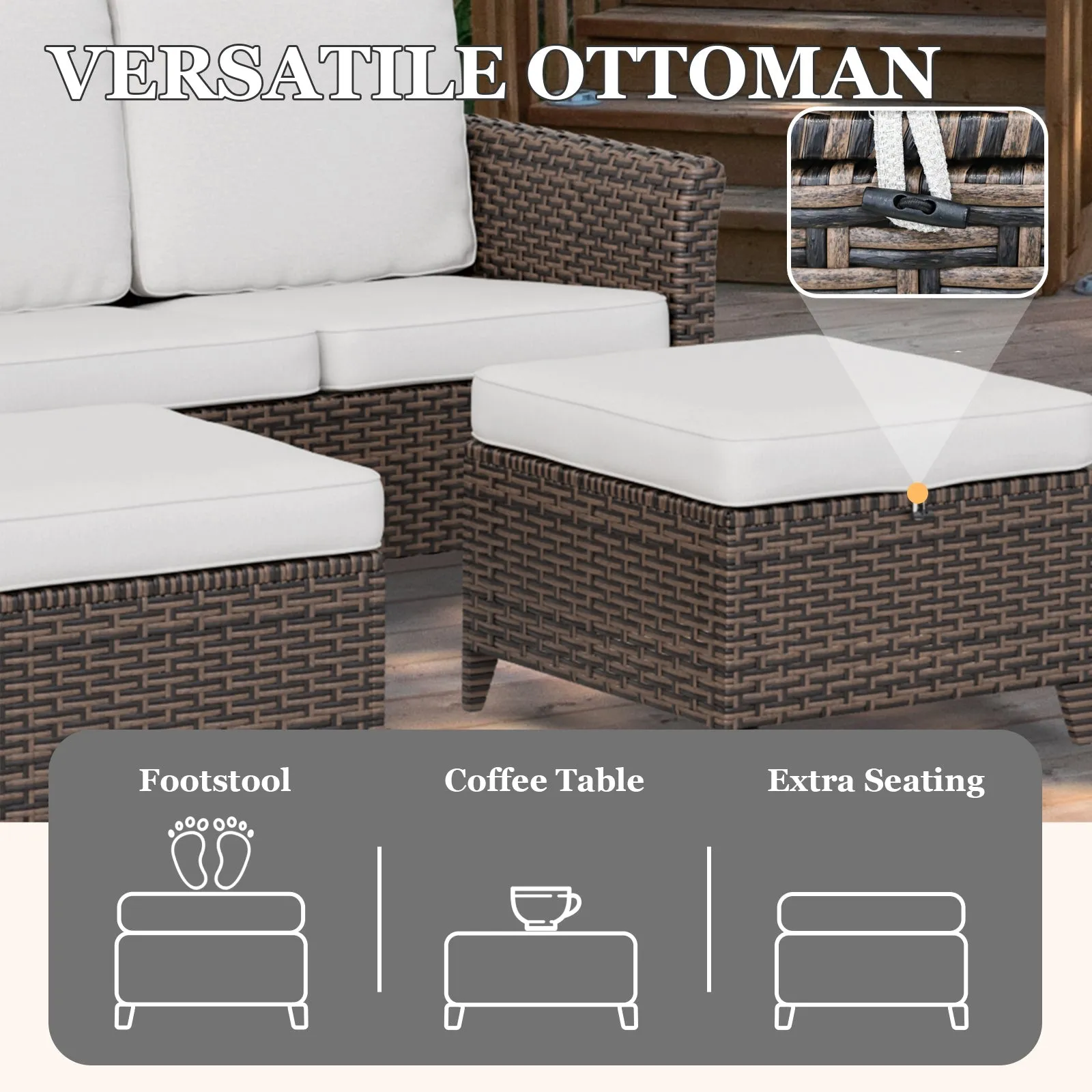 Ocean Vista Wicker Outdoor Patio Furniture Set w/Swivel Rocking Chairs , 6 Piece