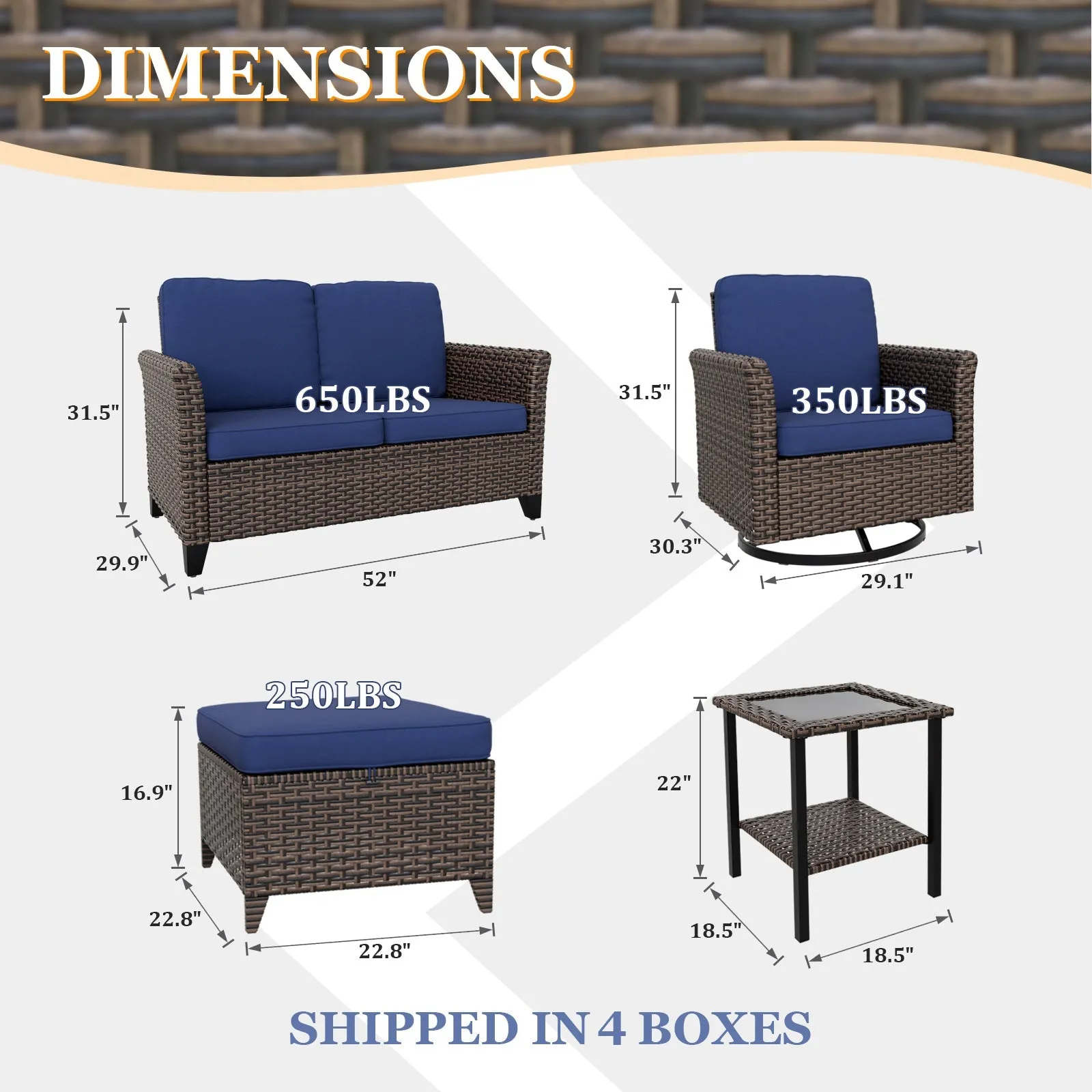 Ocean Vista Wicker Outdoor Patio Furniture Set w/Swivel Rocking Chairs , 6 Piece