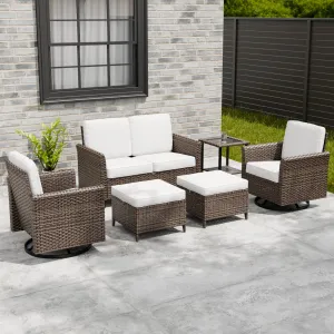 Ocean Vista Wicker Outdoor Patio Furniture Set w/Swivel Rocking Chairs , 6 Piece