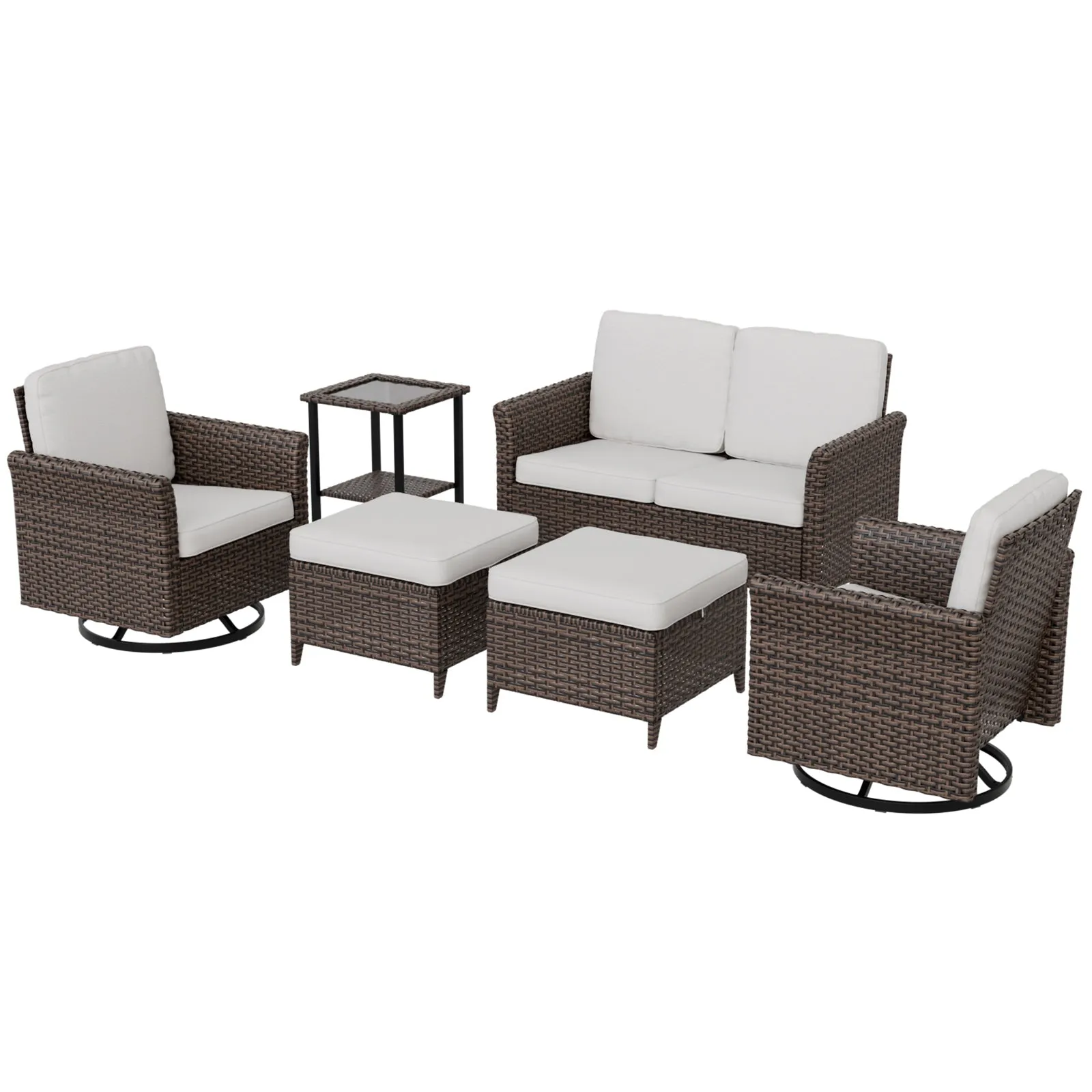 Ocean Vista Wicker Outdoor Patio Furniture Set w/Swivel Rocking Chairs , 6 Piece