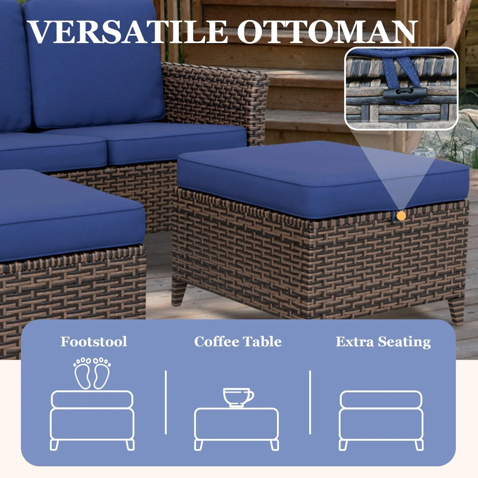 Ocean Vista Wicker Outdoor Patio Furniture Set w/Swivel Rocking Chairs , 6 Piece