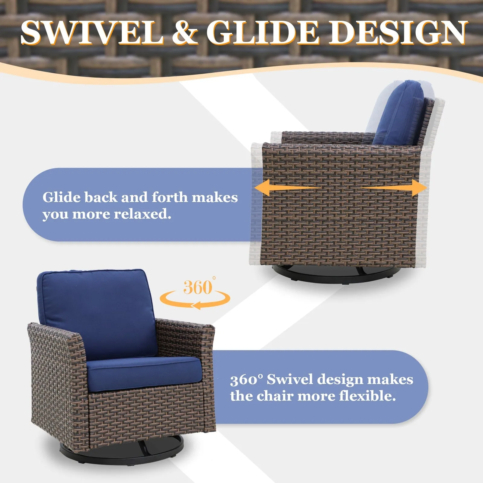 Ocean Vista Wicker Outdoor Patio Furniture Set w/Swivel Rocking Chairs , 6 Piece
