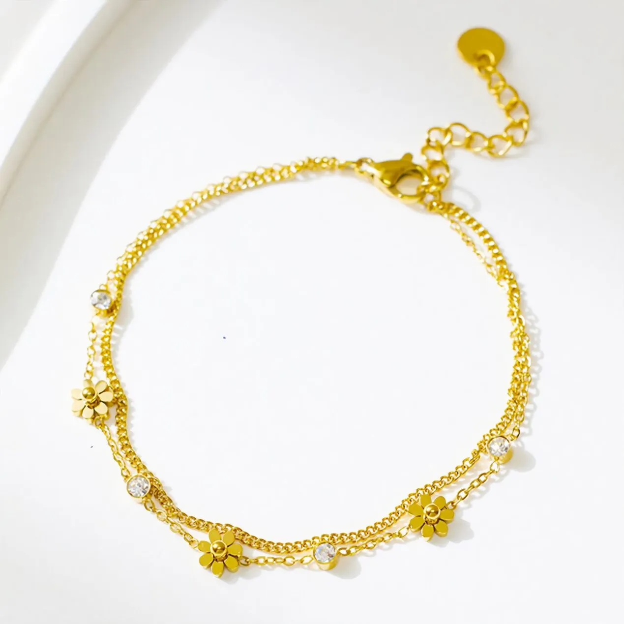 Stainless Steel Daisy Flowers Charm Bracelet