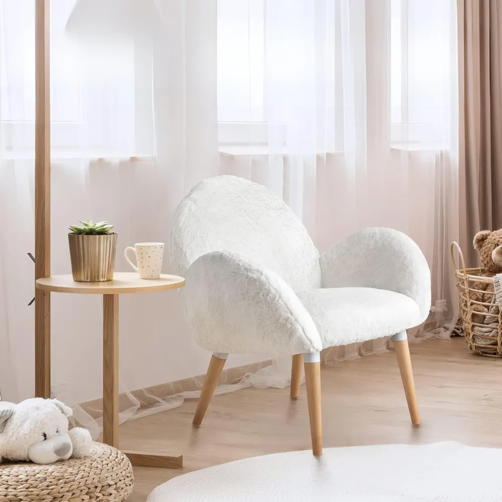 Stylish Beech Wood and Imitation Lamb Fabric Sofa Chair