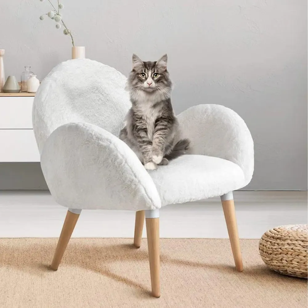 Stylish Beech Wood and Imitation Lamb Fabric Sofa Chair