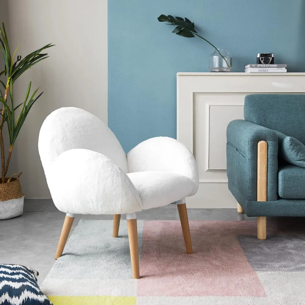 Stylish Beech Wood and Imitation Lamb Fabric Sofa Chair