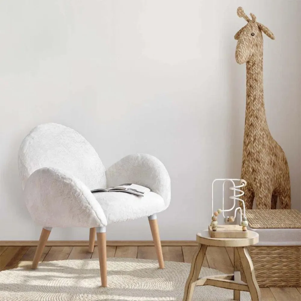 Stylish Beech Wood and Imitation Lamb Fabric Sofa Chair