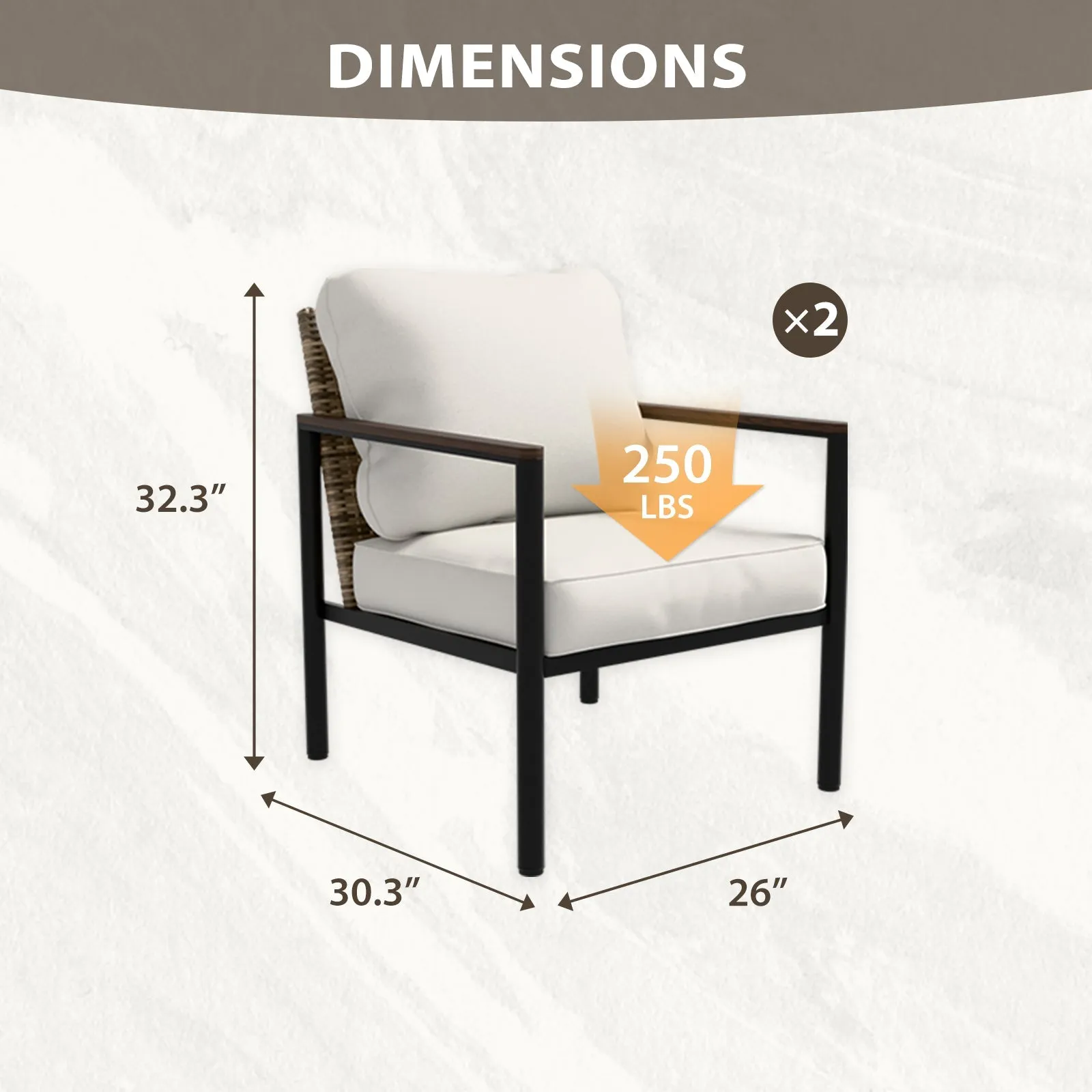 Sunset Dune Outdoor Patio Furniture Chair, 2 Chairs