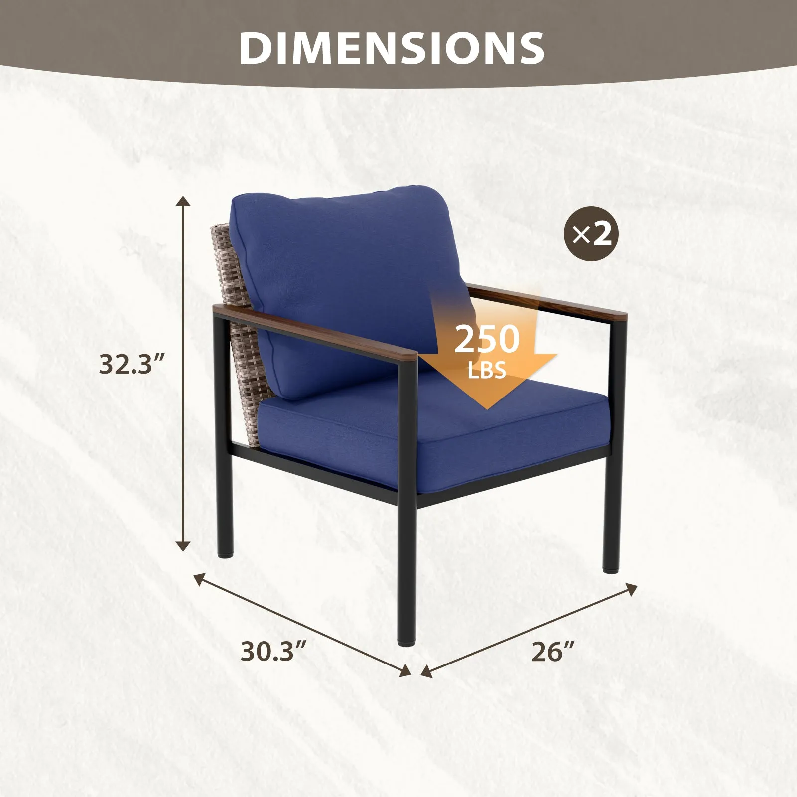 Sunset Dune Outdoor Patio Furniture Chair, 2 Chairs