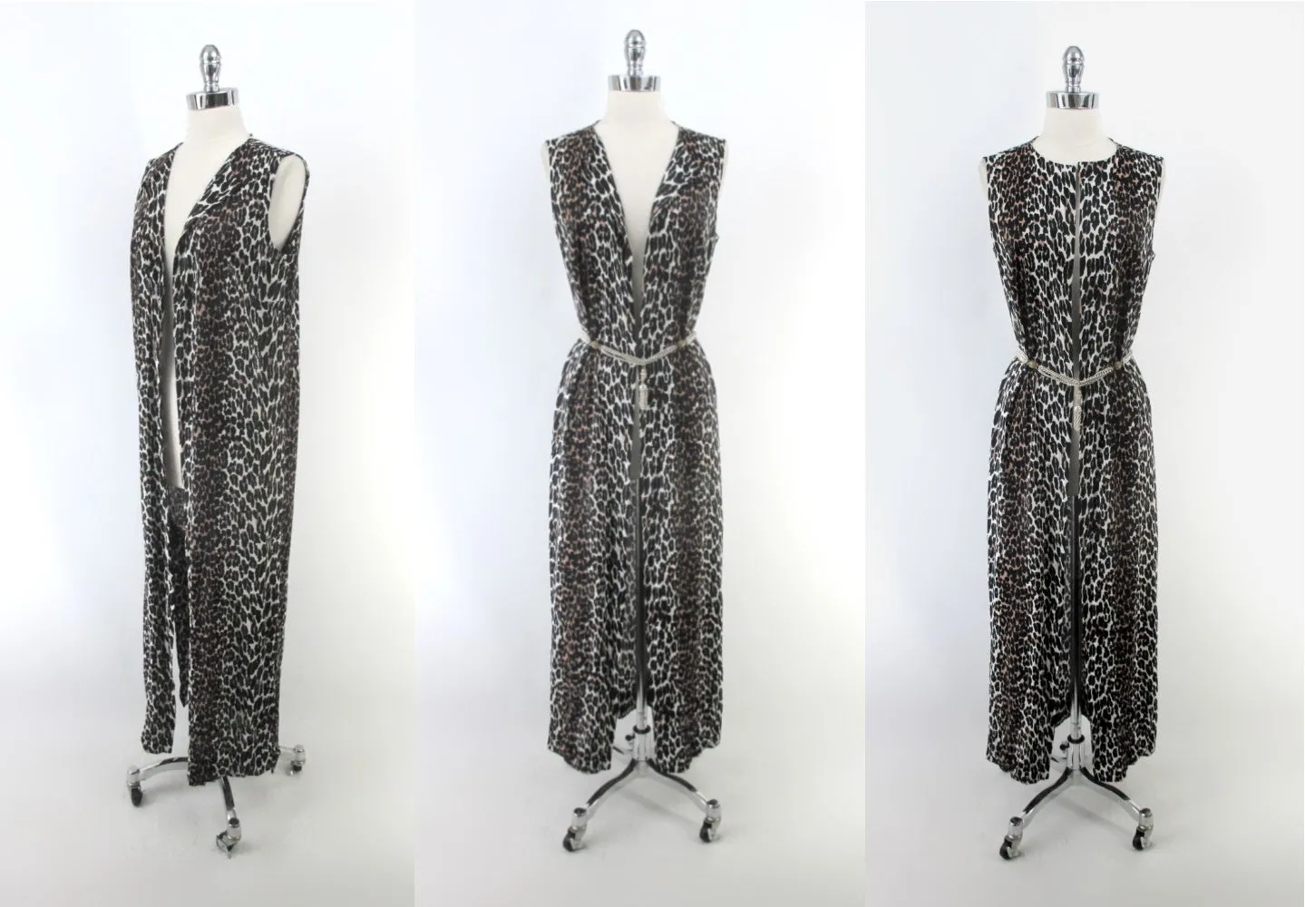 Vintage 60s Evening Leopard Lounging Duster / Robe